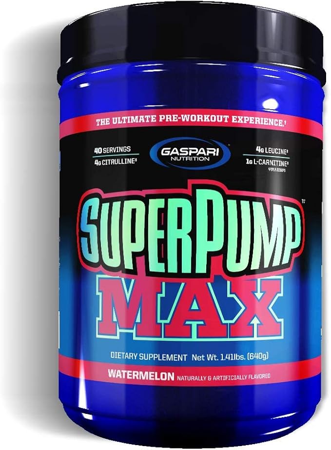 Gaspari Nutrition SuperPump MAX, The Ultimate Pre Workout Powder, Sustained Energy Preworkout, Nitric Oxide Booster, Muscle Growth, Recovery & Replenishes Electrolytes (40 Serving, Watermelon)