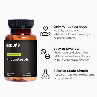 Phytosterols, Immediate Release, Plant Sterols Supplement for Lowering Cholesterol, Beta Sitosterol Supplement, 450mg, 180 Tablets