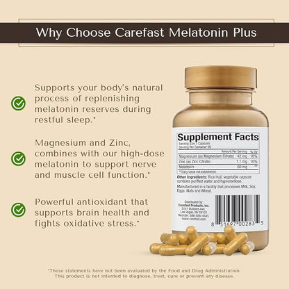 60mg Melatonin Plus Extra Strength High Dose Sleep Supplement 90 Capsules - Veggie Capsules - Fast Acting Formulated by Dr Shallenberger with Zinc & Magnesium for Maximum Quick Absorption