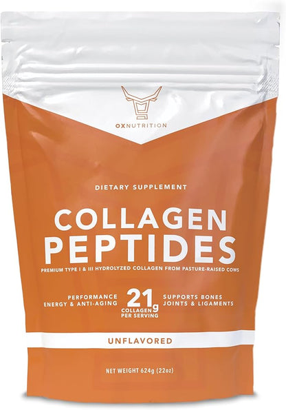 Collagen Peptides Powder, Large 22oz, Hydrolyzed Collagen, Collagen Powder for Healty Skin Hair Nail Joints, Grass Fed, Pasture Raised, Certified cGMP, Non-GMO, Gluten Free, 3P Tested Unflavored