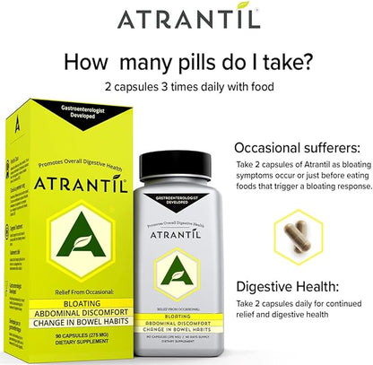 Atrantíl Atrantil 90 Capsules-Antioxidant Packed Polyphenol for Bloating and Gas Relief, Abdominal Discomfort, Constipation, Diarrhea, Postbiotic, Change,n Bowel Habits and Everyday Digestive Health.