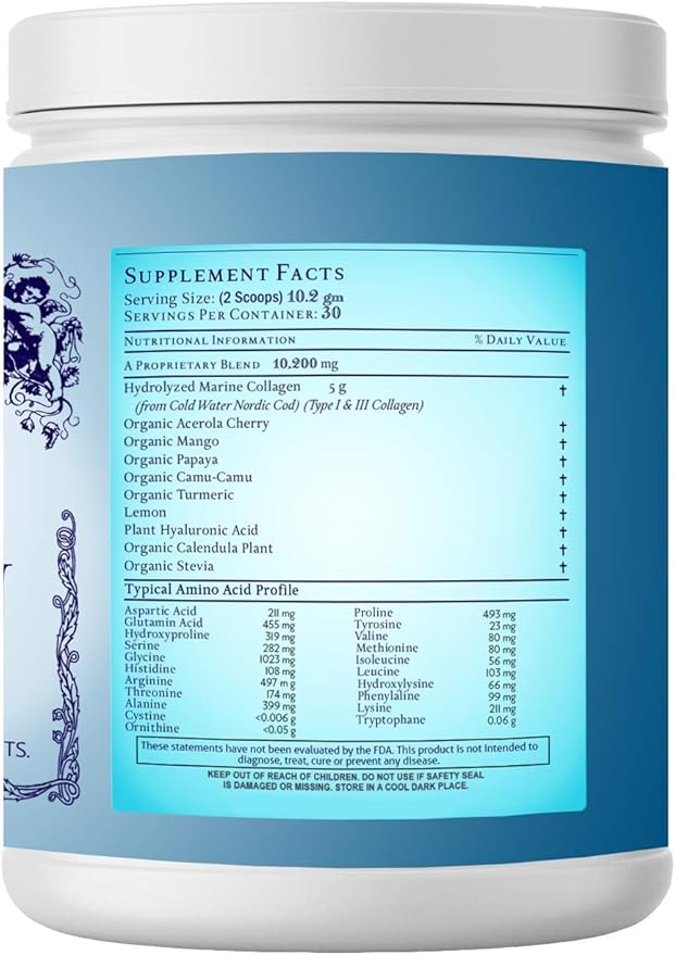 Catie's Marine Collagen- Premium Wild Caught Collagen (Type 1 & 3) from Cold Water Nordic Cod w/Plant Based Vitamin C, Hyaluronic Acid + Herbs! Non GMO. 30 Day Supply.