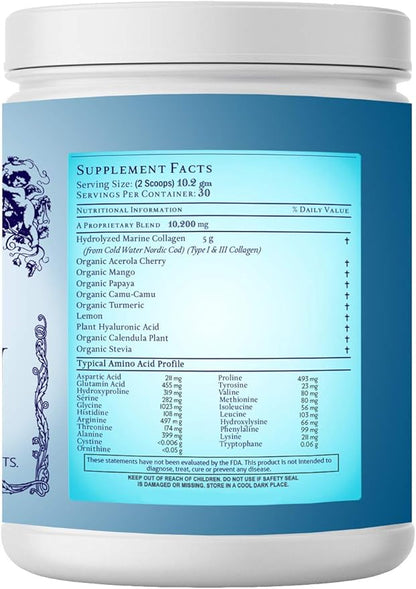 Catie's Marine Collagen- Premium Wild Caught Collagen (Type 1 & 3) from Cold Water Nordic Cod w/Plant Based Vitamin C, Hyaluronic Acid + Herbs! Non GMO. 30 Day Supply.