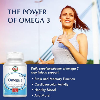 KAL Omega 3 | Omega-3 Fish Oil for Healthy Heart, Joint & Brain Support | 180mg EPA, 120mg DHA (120 CT, 120 Serv)