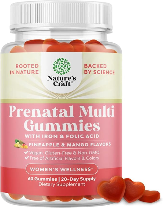 Natures Craft Vegan Prenatal Gummies for Women - Gummy Prenatal Vitamins for Women with Iron Folic Acid and Superfruit Blend - Chewable Vitamins Gummy Formula (Pineapple Mango) Trial Size