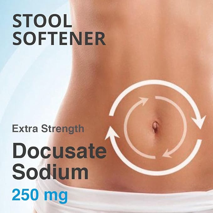 Docusate Sodium 250mg Stool Softener Laxative 200 softgels Total Gentle Constipation Relief Extra Strength Stimulant Free 2 Pack