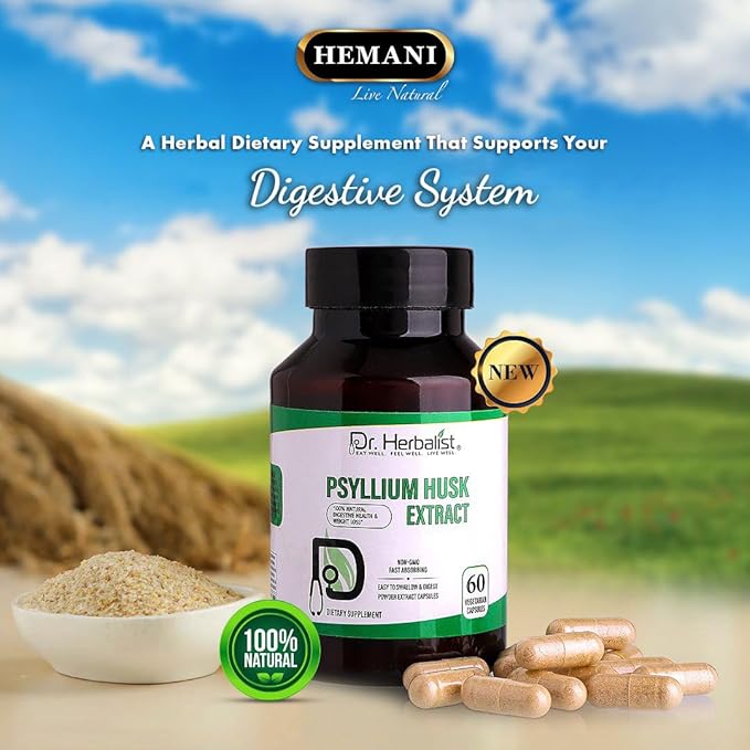 Dr. HERBALIST Psyllium Husk Capsules | 500mg Fast Absorbing Psyllium Fiber | Easy to Swallow & Digest | Digestive Health Support | Dietary Fiber Supplement | Fiber Capsules | Psyllium Fiber Capsules