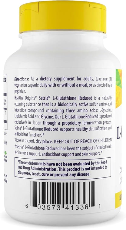 Healthy Origins L-Glutathione 500 mg (Setria, Non-GMO, Gluten Free, Antioxidant, Immune Support, Skin Support), 60 Veggie Caps