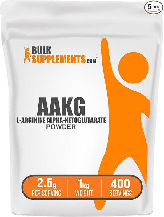BulkSupplements.com AAKG Powder - Arginine AKG Supplement,Nitric Oxide Supplement - Unflavored & Gluten Free, 2.5g per Serving, 1kg (Pack of 5) (11 lbs)