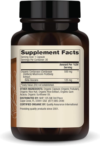 Dr. Mercola Organic Cordyceps Mushroom Extract, 30 Servings (30 Capsules), 500 mg Per Capsule, Dietary Supplement, Immune Support, Non-GMO, Certified USDA Organic