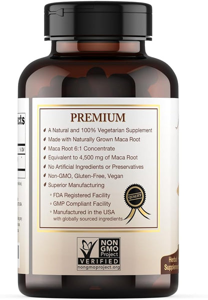 Organic Maca Root Capsules (High Potency), Non-GMO Verified Supplement - 120 Capsules, 2 Month Supply