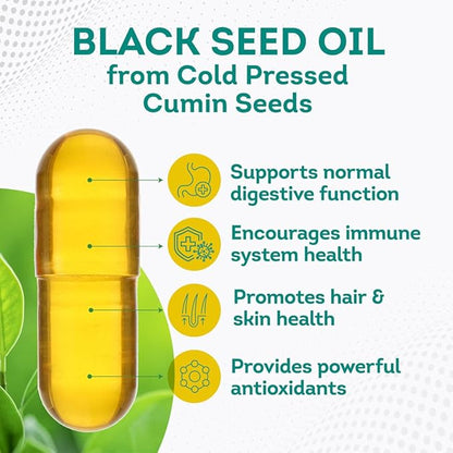 PurePremium Black Seed Oil 500mg - Organic Nigella Sativa Seeds and Cold Pressed Black Cumin Oil Extract - Hair & Skin Supplement for Men and Women - 3 Months Supply - 90 Capsule