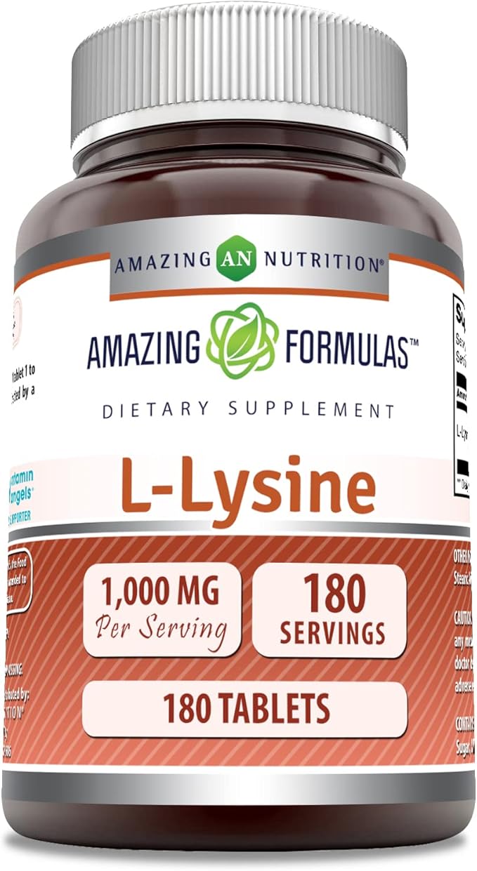 Amazing Formulas L-Lysine 1000mg Amino Acid Vitamin Supplement 180 Tablets | Non-GMO | Gluten Free | Made in USA