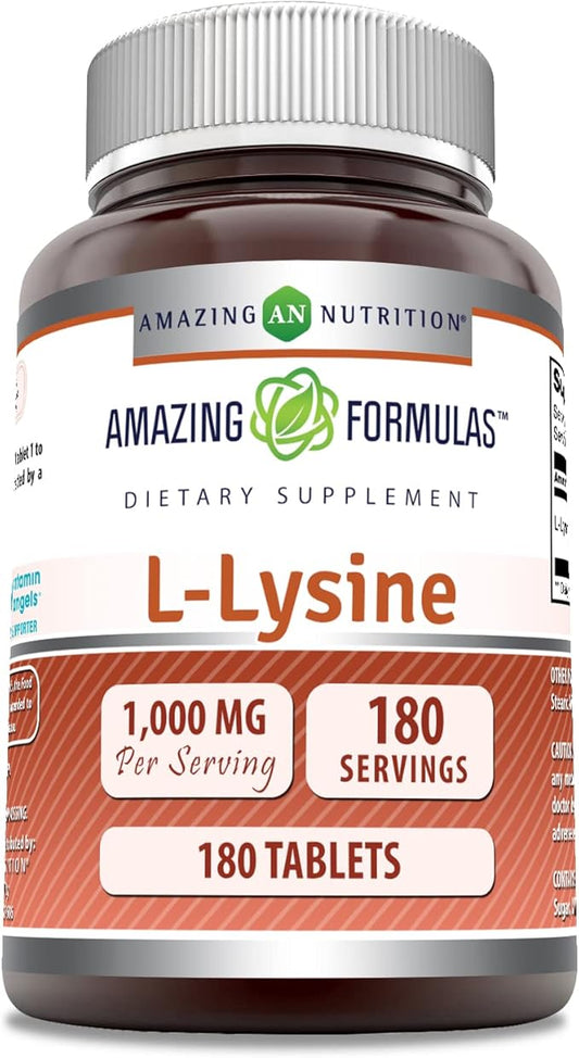 Amazing Formulas L-Lysine 1000mg Amino Acid Vitamin Supplement 180 Tablets | Non-GMO | Gluten Free | Made in USA