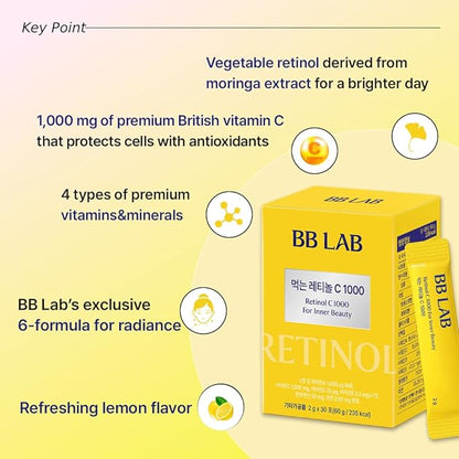 [Collagen+VIT C] K-Best Good Night Collagen, Retinol C, Powder Stick Korean Marine Collagen, Fish Collagen, Retinol Vitamin C, Fast Absorption, Fruit Flavored