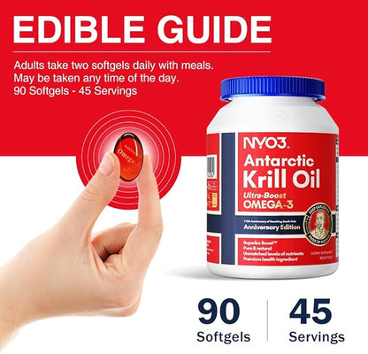 Krill Oil Omega 3 Supplement 1000mg 90 Softgels EPA & DHA, Pure Antarctic Krill Oil with Astaxanthin and 56% Phospholipids Laboratory Tested