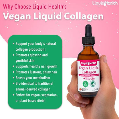LIQUIDHEALTH 100% Vegan Collagen Plus Biotin 100,000mcg Liquid Drops - Plant-Based Liquid Collagen for Women & Men - Hair & Nail Growth, Skin Health, Boosts Metabolism - Made in USA, Non-GMO (3 Pack)