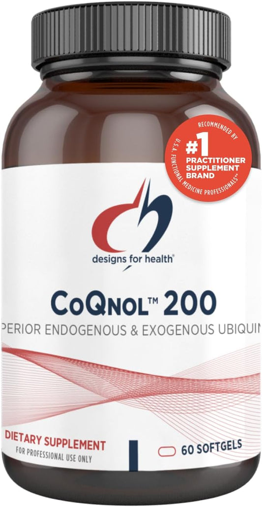 Designs for Health CoQnol 200mg - CoQ10 Ubiquinol with Superior Bioavailability + Exclusive Absorption Technology - Double CoenzymeQ10 Boost with GG - Heart, Healthy Aging + Cell Support (60 Softgels)