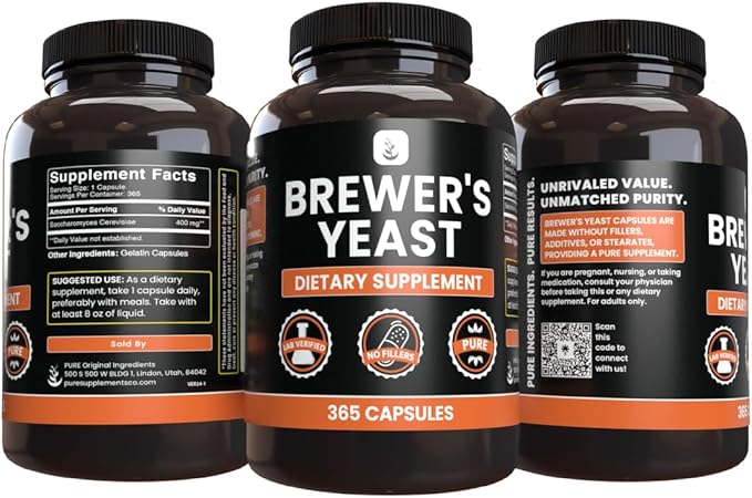PURE ORIGINAL INGREDIENTS Brewer's Yeast (365 Capsules) No Magnesium Or Rice Fillers, Always Pure, Lab Verified