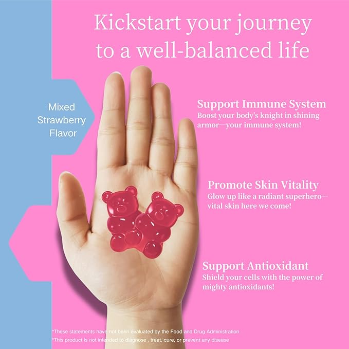 Zinc Gummies for Kids & Adults - Immune Support, High Absorption Vitamin C & Zinc Supplement, Natural Strawberry Flavor, Sugar Free, Vegan - 120 Count