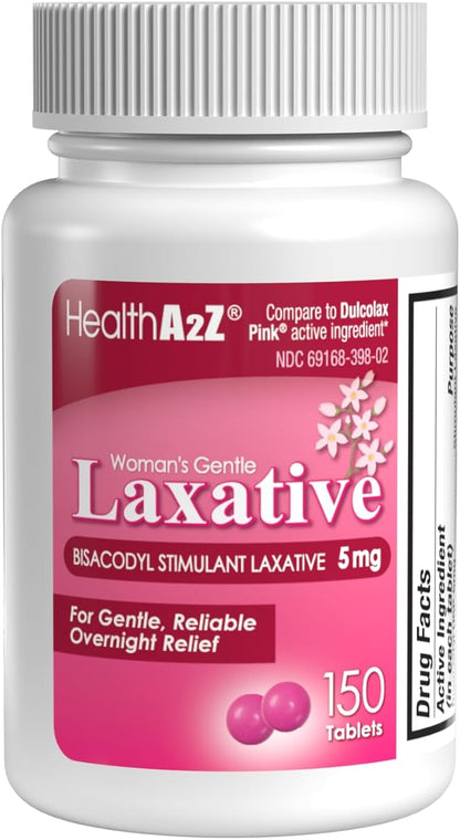 HealthA2Z® Woman's Gentle Laxative | Bisacodyl Stimulant Laxative 5mg | Constipation Relief | Gentle and Reliable | Overnight Relief (150 Tablets)
