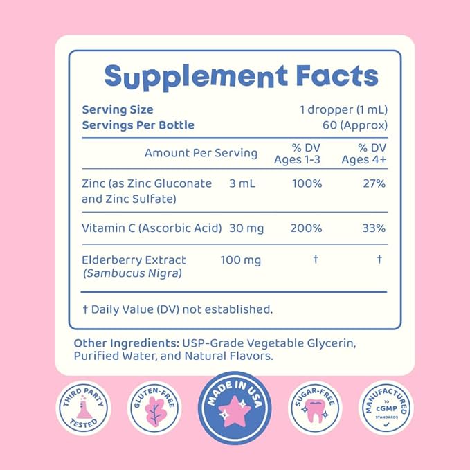 JoySpring ZincBerry - Kids Zinc & Vitamin Supplement (2 fl oz) Immune Support Drops with Elderberry Flavor for Kids 2-16+ Years