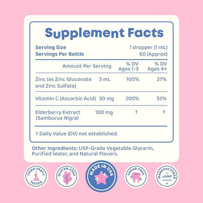 JoySpring ZincBerry - Kids Zinc & Vitamin Supplement (2 fl oz) Immune Support Drops with Elderberry Flavor for Kids 2-16+ Years