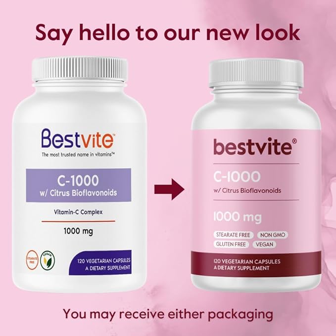 BESTVITE Vitamin C 1000mg (240 Vegetarian Capsules) (120 x 2) with Citrus Bioflavinoids - No Stearates - Vegan - Non GMO - Gluten Free