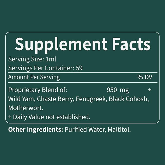 Wild Yam Root Extract Drops, Women's Supplement with Fenugreek & Motherwort Herb for Menopause Relief & PMS Support. Fenogreco y Ñame Salvaje para la Menopausia. 2oz