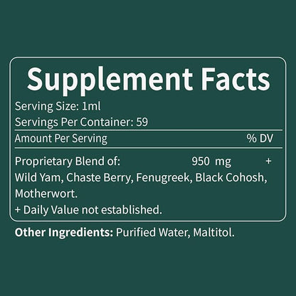 Wild Yam Root Extract Drops, Women's Supplement with Fenugreek & Motherwort Herb for Menopause Relief & PMS Support. Fenogreco y Ñame Salvaje para la Menopausia. 2oz