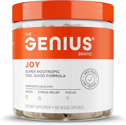 Genius Joy, Nootropic Mood Enhancer Supplement - Support Cognitive Health, Enhance Mood & Neural Function with Brain Boosting L-Theanine, Panax Ginseng & SAM-e - Organic, Non-GMO, & Gluten-Free