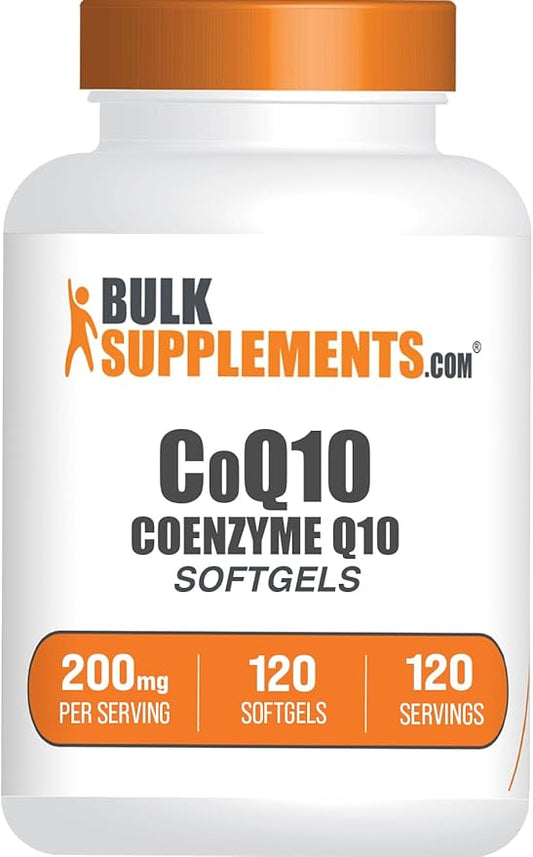 BulkSupplements.com CoQ10 200mg Softgels - for Heart Health, Coenzyme Q10 200mg Supplement, Gluten Free, 1 Softgel per Serving, 120 Count (Pack of 1)