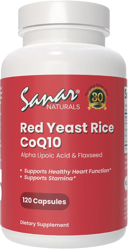 Sanar Naturals Red Yeast Rice, CoQ10 Supplement - Supports Healthy Heart Function, Energy, and Stamina - Non-GMO, Gluten Free, Vegan, 120 Capsules