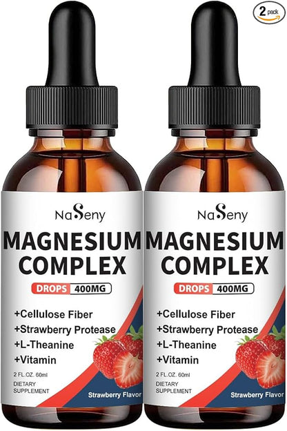 Liquid Magnesium Blend 400mg, Kids Magnesium Glycinate Complex Liquid Drops with Vitamin for Men and Women Bone Health, Relaxation and Sleep (2 Pack)