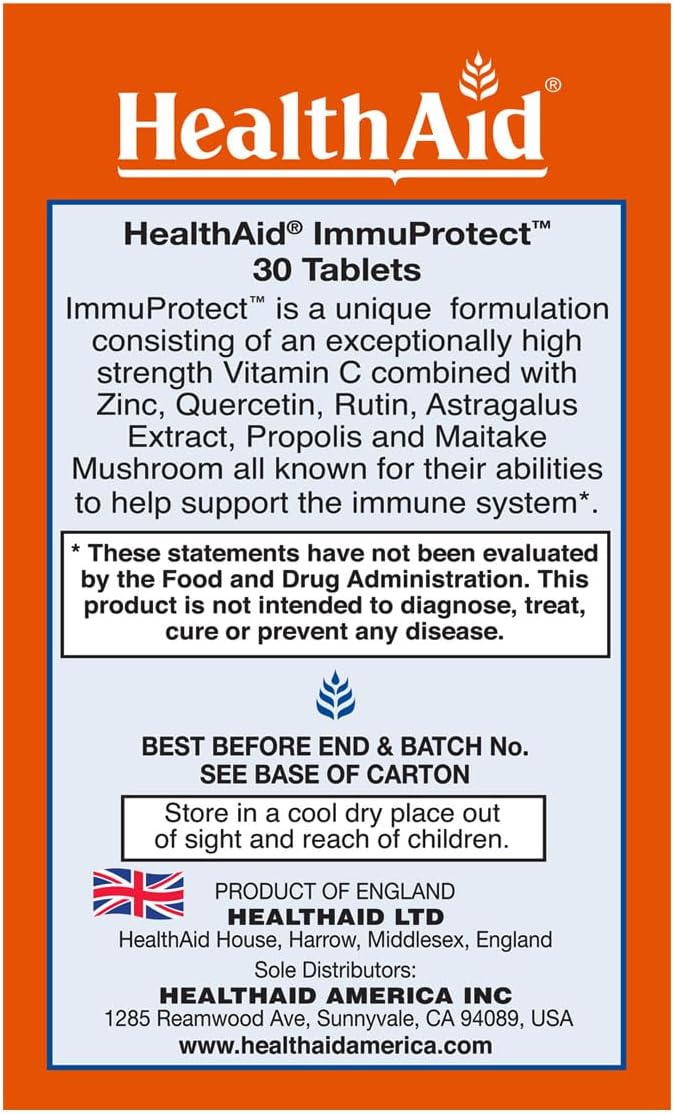 Immuprotect, 30 Tablets, Ultimate Immune Defense, Contains Vitamin C, Zinc, Quercetin, Rutin, Maitake, Propolis, and Astragalus, Once Daily, Vegetarian