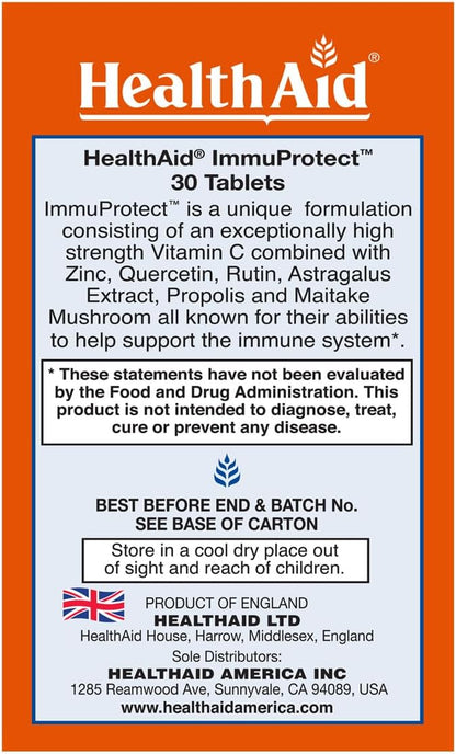 Immuprotect, 30 Tablets, Ultimate Immune Defense, Contains Vitamin C, Zinc, Quercetin, Rutin, Maitake, Propolis, and Astragalus, Once Daily, Vegetarian