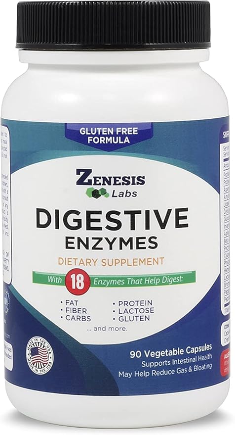 Zenesis Labs Digestive Enzymes - with Amylase, Bromelain, Protease, Lipase, & 14 Other Enzymes - 180 Capsules