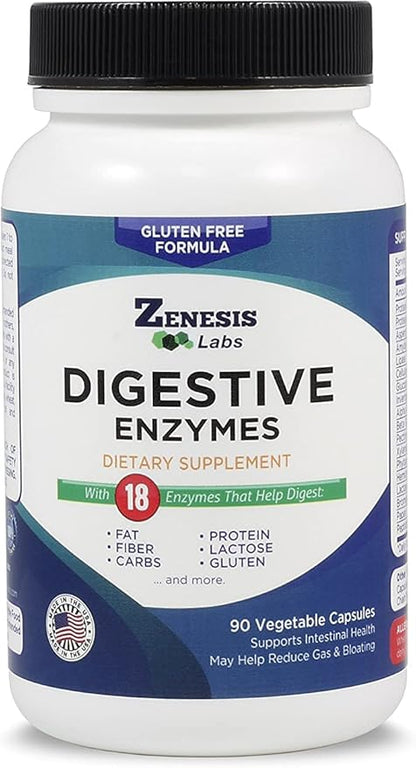 Zenesis Labs Digestive Enzymes - with Amylase, Bromelain, Protease, Lipase & 14 Other Enzymes Bulk 360 Capsule Supply (4 Bottle Set - 90 Capsules/Bottle)