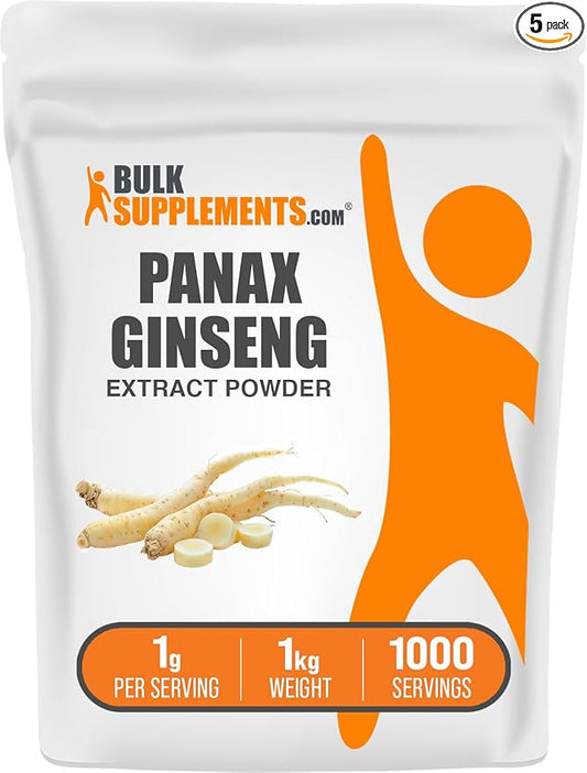 BulkSupplements.com Ginseng Root Extract Powder - Panax Ginseng Supplement, Herbal Supplement - Vegan & Gluten Free, 1g per Serving, 1kg (Pack of 5) (11 lbs)