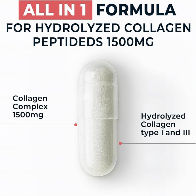 Collagen Complex Premium Supplement 1500 Mg Collagen Type I and III Hydrolyzed Multi Collagen Capsules Support Healthier Hair Skin Bone & Joints Non GMO 120 Veggie Capsules Made in USA
