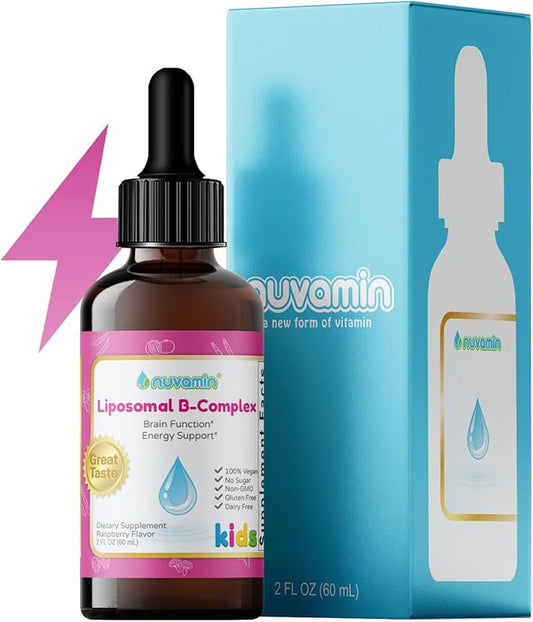 Nuvamin – Liquid Liposomal B-Complex Drops for Kids Baby Toddlers & Adults, 2Fl.Oz (60ml), 120 Daily Serving. B1, B2, B3, B5, B6, B7, B9, B12. Great Taste - Natural - High Absorption, Raspberry Flavor
