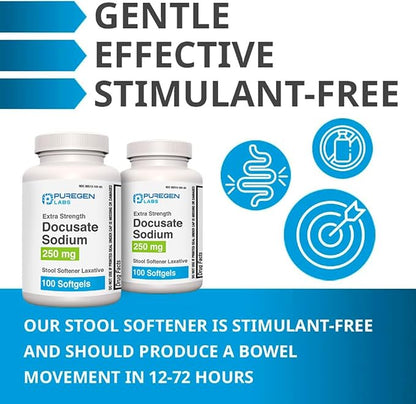 Docusate Sodium 250mg Stool Softener Laxative 200 softgels Total Gentle Constipation Relief Extra Strength Stimulant Free 2 Pack