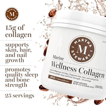 Martha Stewart Collagen Peptides Powder - Multi Collagen for Women | Healthy Supplement for Skin, Hair, Nails, and Bone Strength | 15g Protein | Coffee | 25 Servings