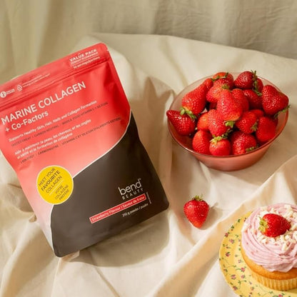Bend Marine Collagen + Co-Factors | Strawberry Flavored Collagen Powder | Hydrolyzed Collagen Supplement | Fish Collagen Peptides + Silicon + Vitamin C | Supports Healthy Skin, Hair & Nails