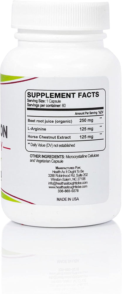 Health As It Ought To Be Circulation Syn3rgy Supplement | Physician Formulated Capsules with Beet Root, L-Arginine, Horse Chestnut | 60 Capsules