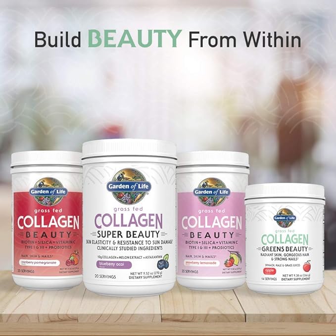 Garden of Life Grass Fed Collagen Greens Beauty Powder - Apple, 14 Servings, Collagen Powder for Women Skin Hair Nails Joints, Collagen Peptides Powder, Collagen Protein + Greens, Collagen Supplement