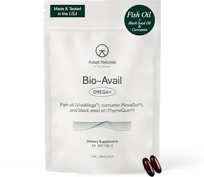 Adapt Naturals Omega 3 Fish Oil Supplement with Bioavailable Curcumin & Black Seed, 1,500mg Fish Oil EPA DHA Omega 3 Fatty Acids to Support Joints, Muscles & Heart | Unflavored - 30 Days Supply