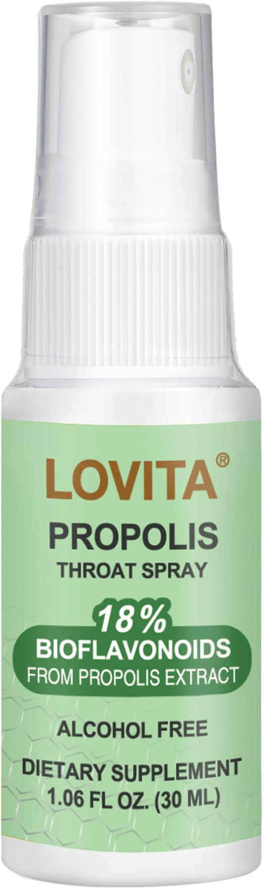 Lovita Propolis Throat Spray, 18% Bioflavonoids, Immune Support, Alcohol-Free, Gentle and Tasty, 1 Fl Oz
