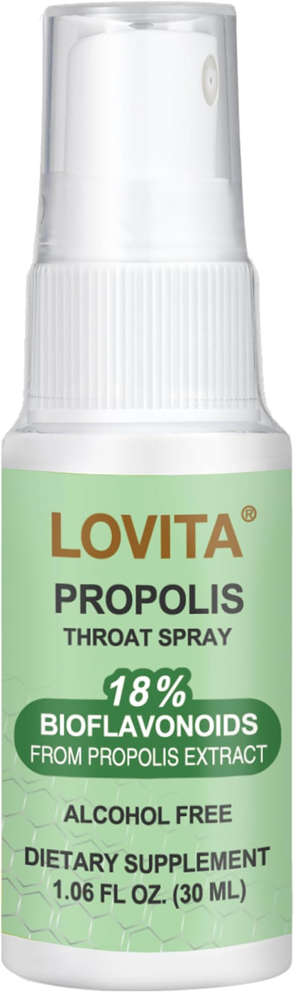 Lovita Propolis Throat Spray, 18% Bioflavonoids, Sore Throat Relief, Alcohol-Free, Gentle and Tasty, 1 Fl Oz