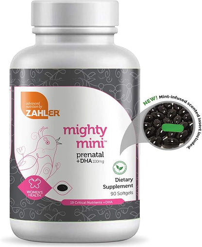 Zahler Mighty Mini Prenatal Vitamin with DHA & Folate - Certified Kosher - All Natural Prenatal Vitamins - Multivitamin for Pregnant Women - 19 Prenatal Vitamins Including Folic Acid (90 Softgels)